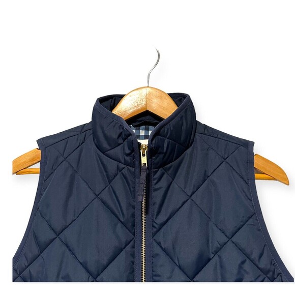 J.CREW Size S Navy Blue Quilted Puffer Vest Check Gingham Lined - Picture 4 of 7